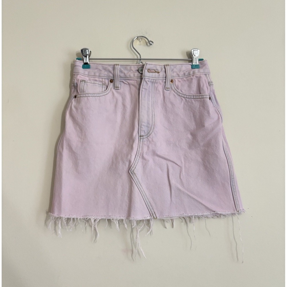 Y2K Abercrombie &‎ Fitch Pink Denim Mini Skirt Raw Fringe Hem Cotton 25/0 00s